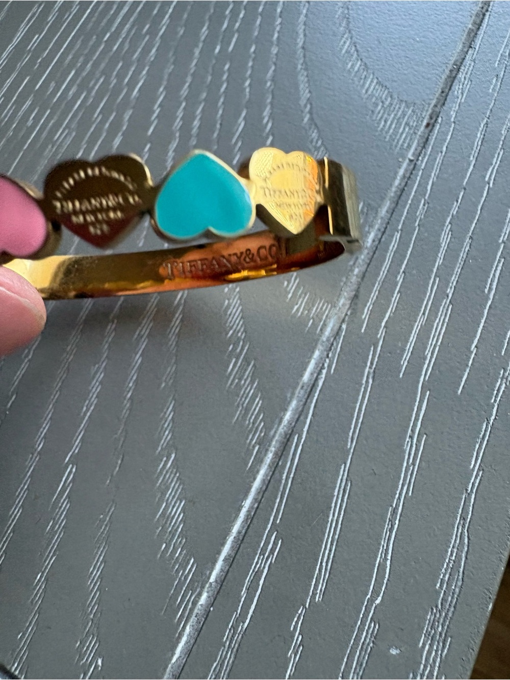 FASHION Gold plated Heart Bracelet with Pink and Teal Enamel - Picture 3 of 10